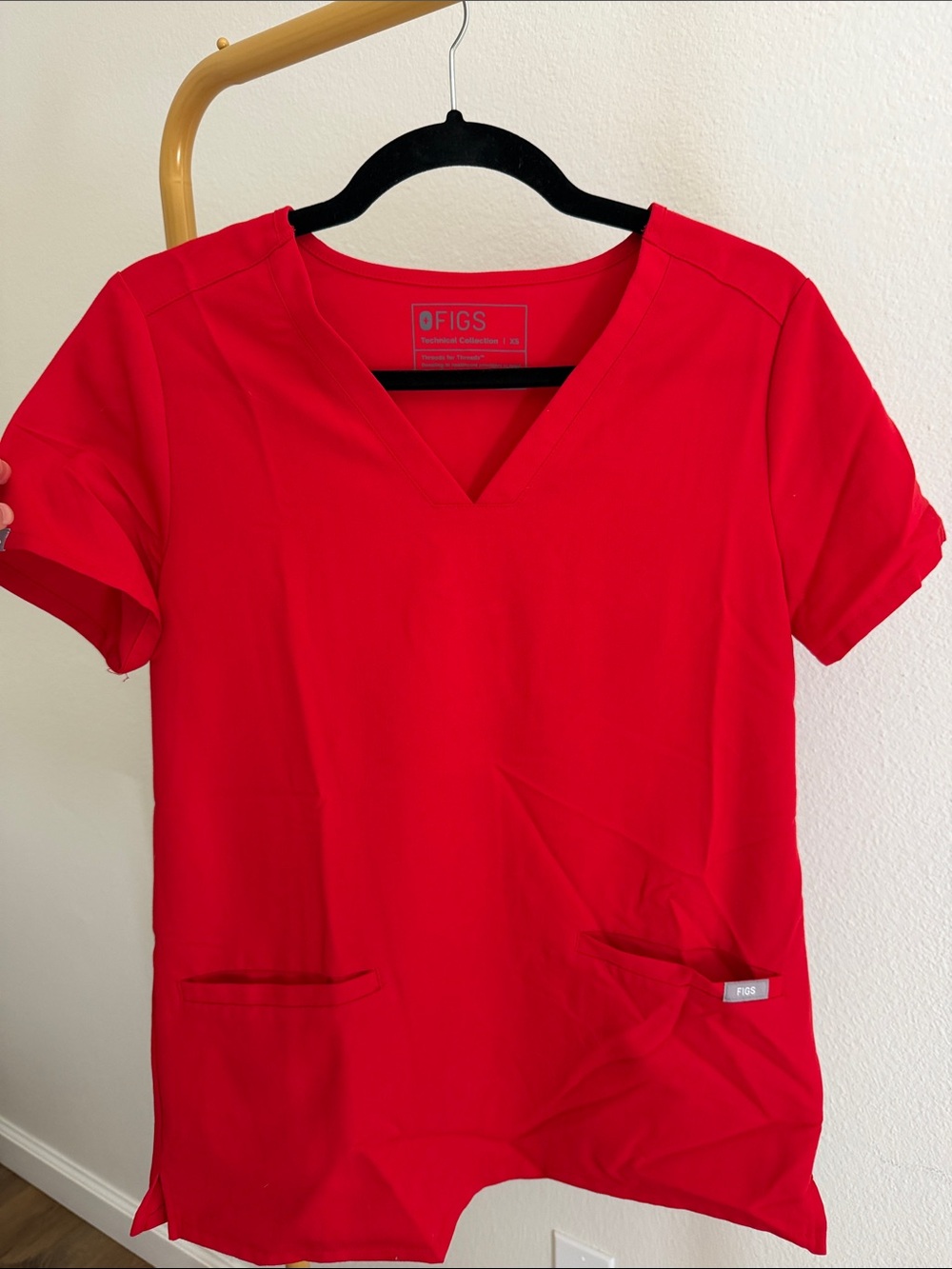FIGS Red V-Neck Short Sleeve Scrub Top